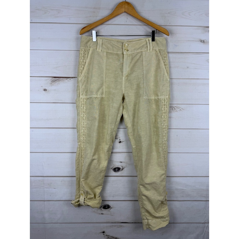 Sundance Pants Womens 10 Yellow Lace Linen Blend Boho Cargo Resortwear